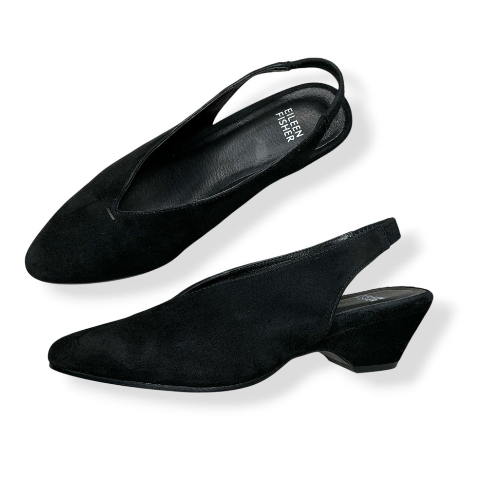 Eileen Fisher Gatwick Slingback Black Nubuck Suede Pump Heels Size 7.5